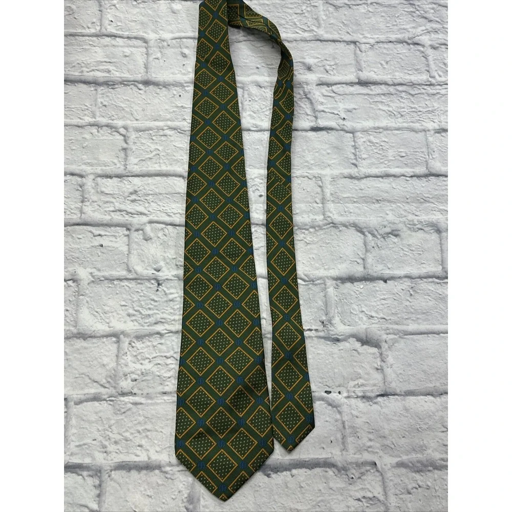 Brittania Vintage Blue Green Gold Square Dot Link S Polyester Wide Tie Neck 52